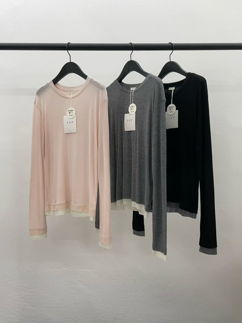 TAF韓國代購㊣女士新品人氣時尚休閑長袖T恤美利奴羊毛含腰繩TAF長袖T恤