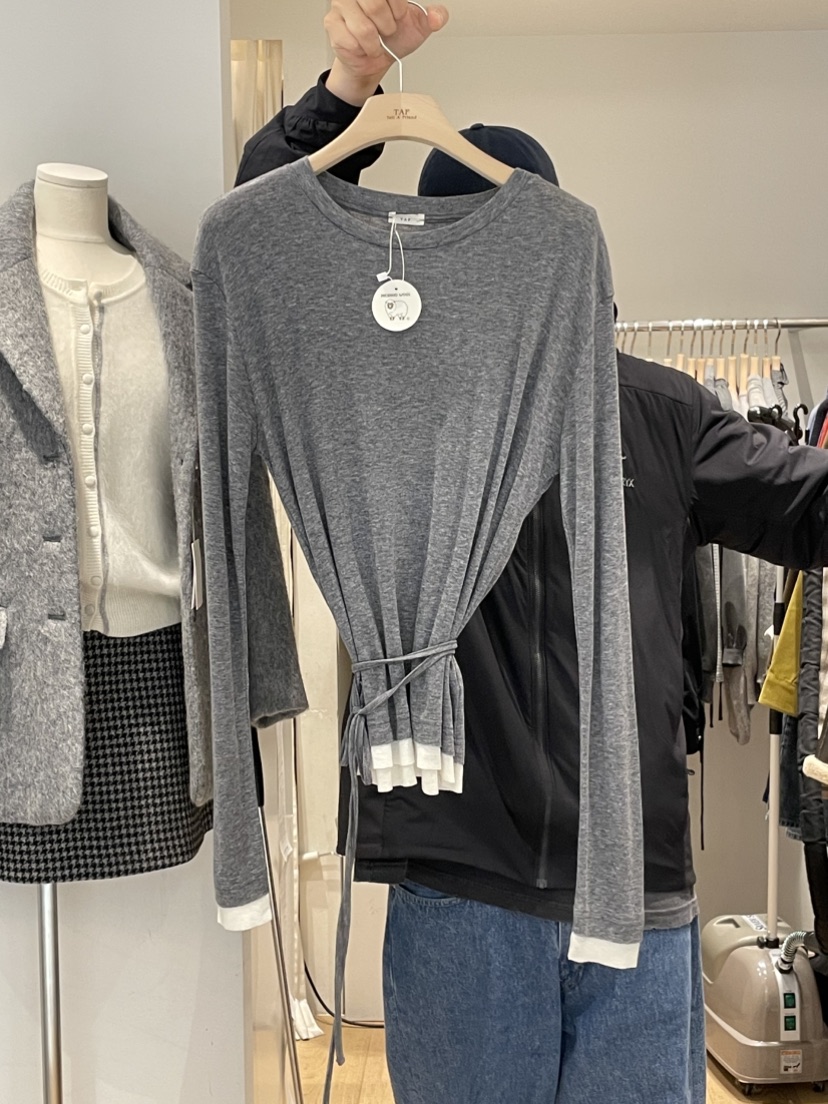 TAF韓國代購㊣女士新品人氣時尚休閑長袖T恤美利奴羊毛含腰繩TAF長袖T恤圖色2