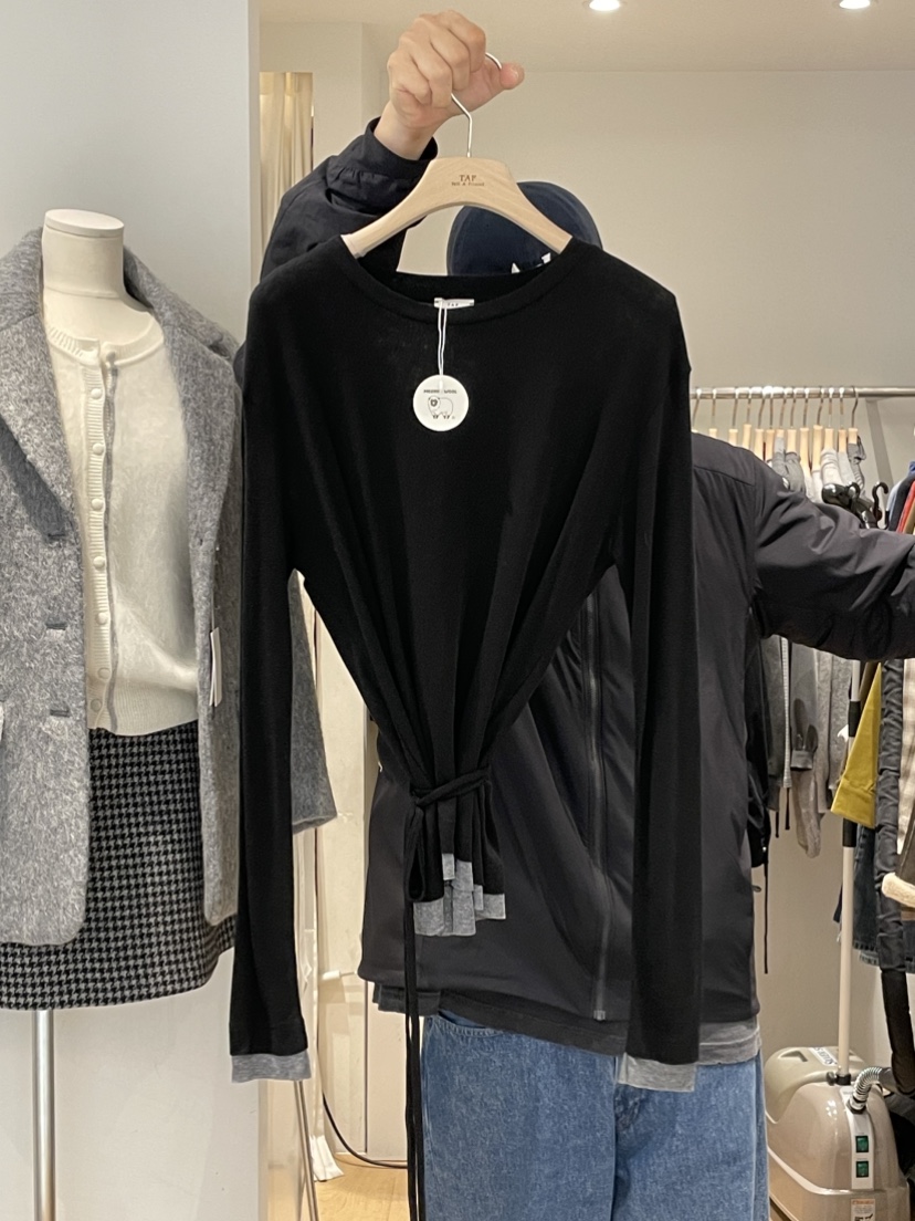 TAF韓國代購㊣女士新品人氣時尚休閑長袖T恤美利奴羊毛含腰繩TAF長袖T恤圖色3