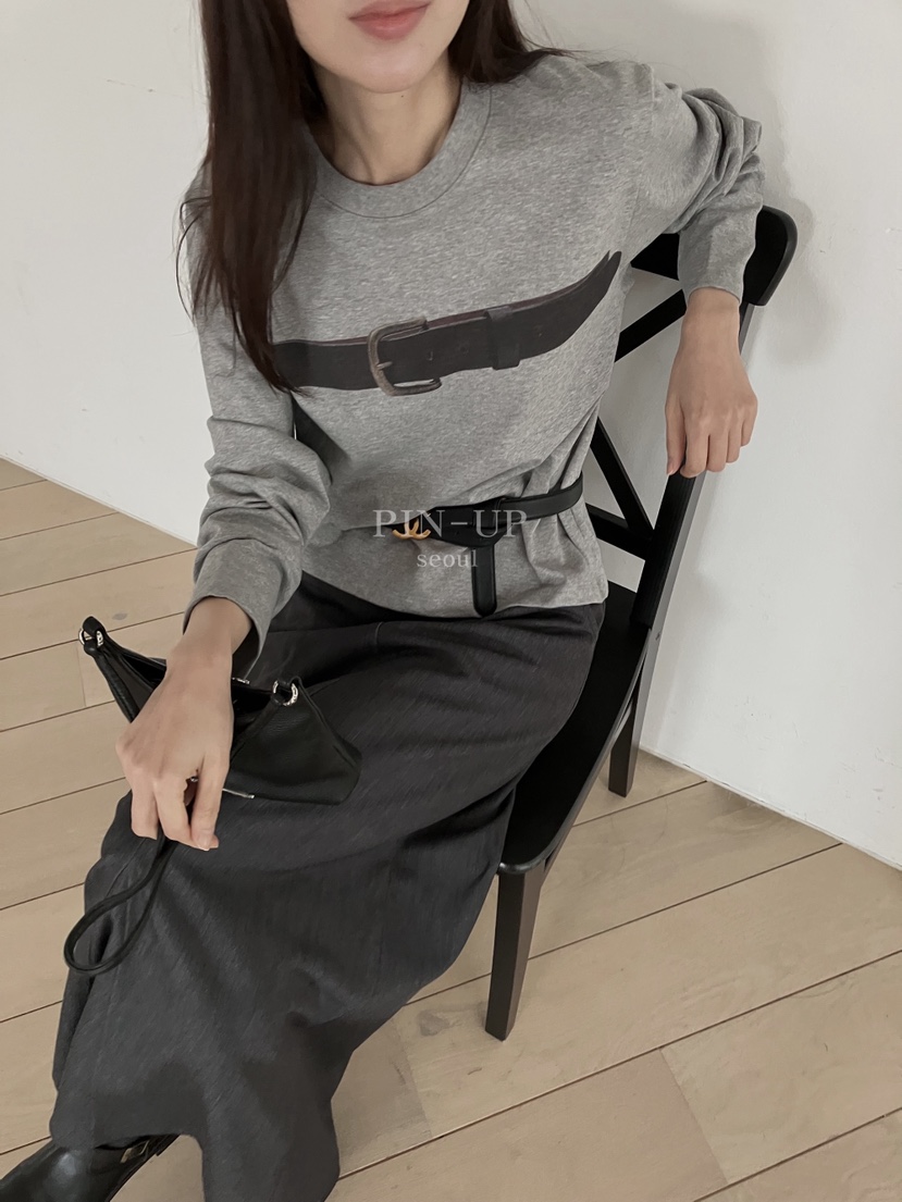 PIN-UP韓國直郵㊣女裝新品休閑人氣真品熱賣25秋冬長袖T恤腰帶PIN-UP長袖T恤