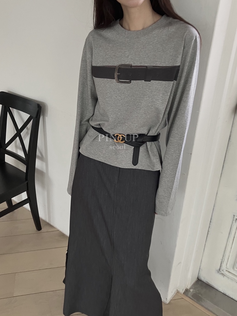 PIN-UP韓國直郵㊣女裝新品休閑人氣真品熱賣25秋冬長袖T恤腰帶PIN-UP長袖T恤