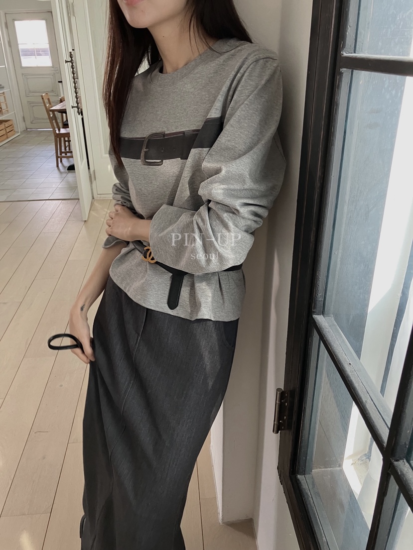 PIN-UP韓國直郵㊣女裝新品休閑人氣真品熱賣25秋冬長袖T恤腰帶PIN-UP長袖T恤