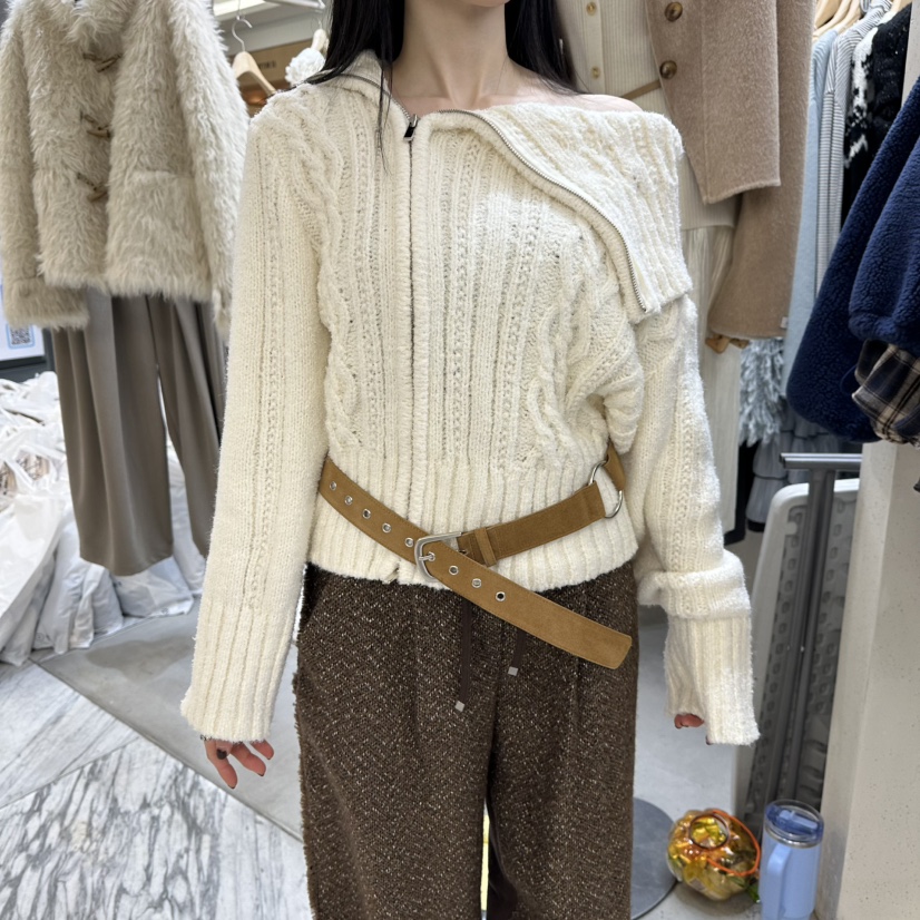 FOUNDATION韓國直郵㊣女裝新品25秋冬職業針織衫不含腰帶拉鏈FOUNDATION針織衫圖色1