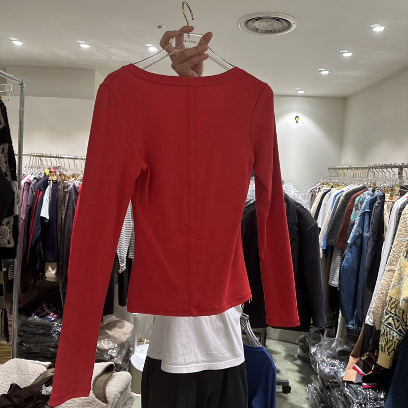 JERRY HALL-P東大門㊣代購女裝新品人氣時尚25秋冬長袖T恤V領JERRY HALL長袖T恤