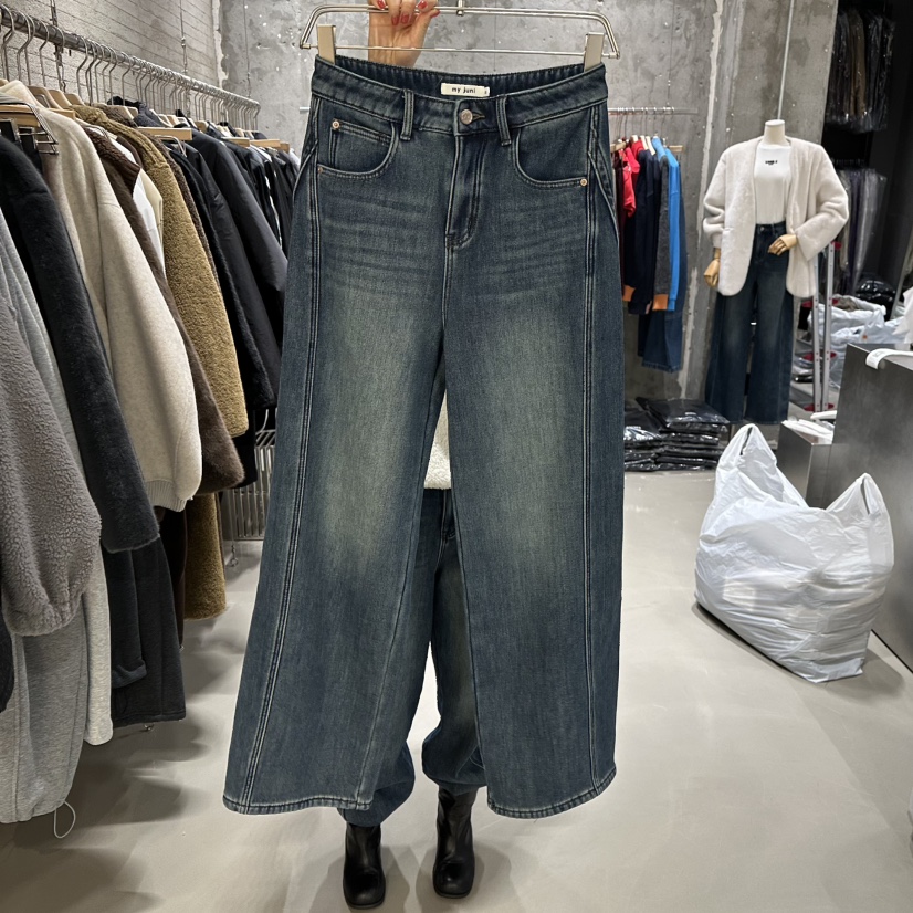 JUNI韓國代購㊣女裝新品25秋冬職業真品人氣推薦休閑牛仔褲my juni牛仔褲圖色1