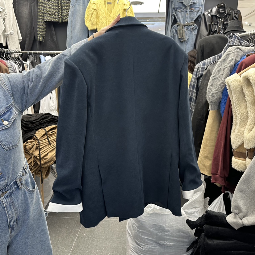 A-DEL韓國代購㊣女裝新品真品休閑職業人氣25秋冬夾克拼色雙層A-DEL夾克