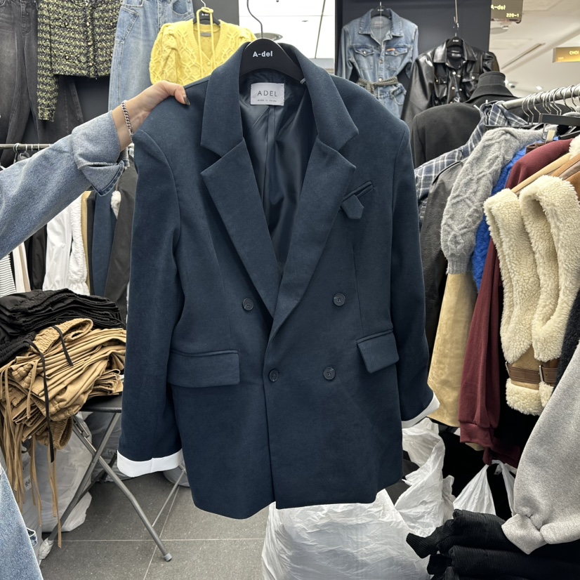 A-DEL韓國代購㊣女裝新品真品休閑職業人氣25秋冬夾克拼色雙層A-DEL夾克圖色1