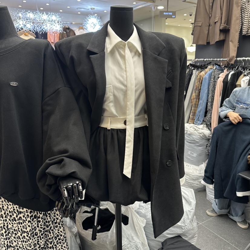 A-DEL韓國代購㊣女裝新品真品休閑職業人氣25秋冬夾克拼色雙層A-DEL夾克圖色2