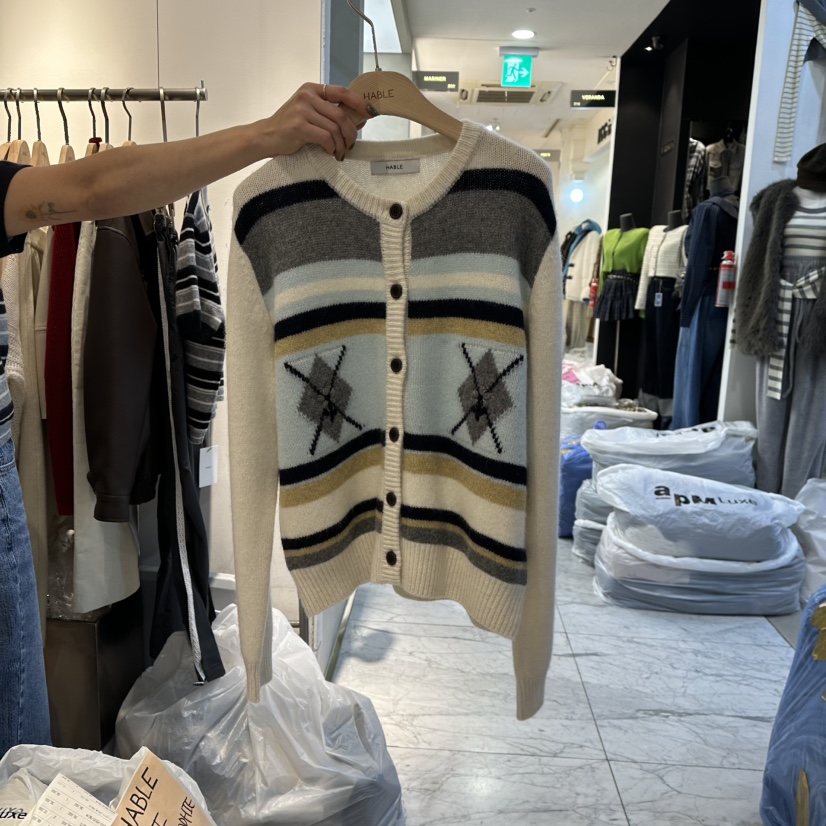 HABLE東大門㊣實拍女裝新款職業真品時尚人氣25秋冬針織衫開衫HABLE針織衫圖色1