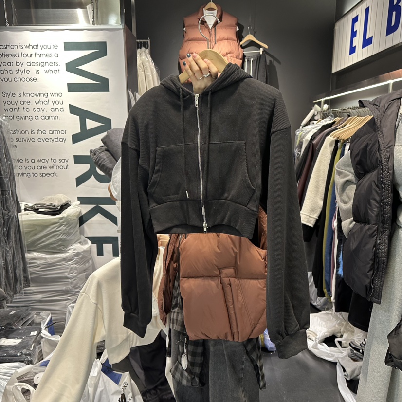 EL BOSQUE韓國直郵㊣女士新款熱賣夾克連帽拉鏈衫羊毛羅紋EL BOSQUE夾克圖色2