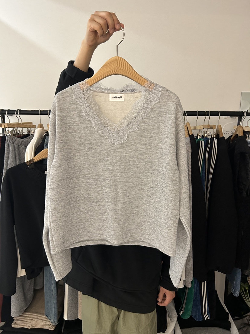 AS THOUGHT東大門㊣代購女士新品真品人氣職業長袖T恤V領蕾絲AS THOUGHT長袖T恤圖色2