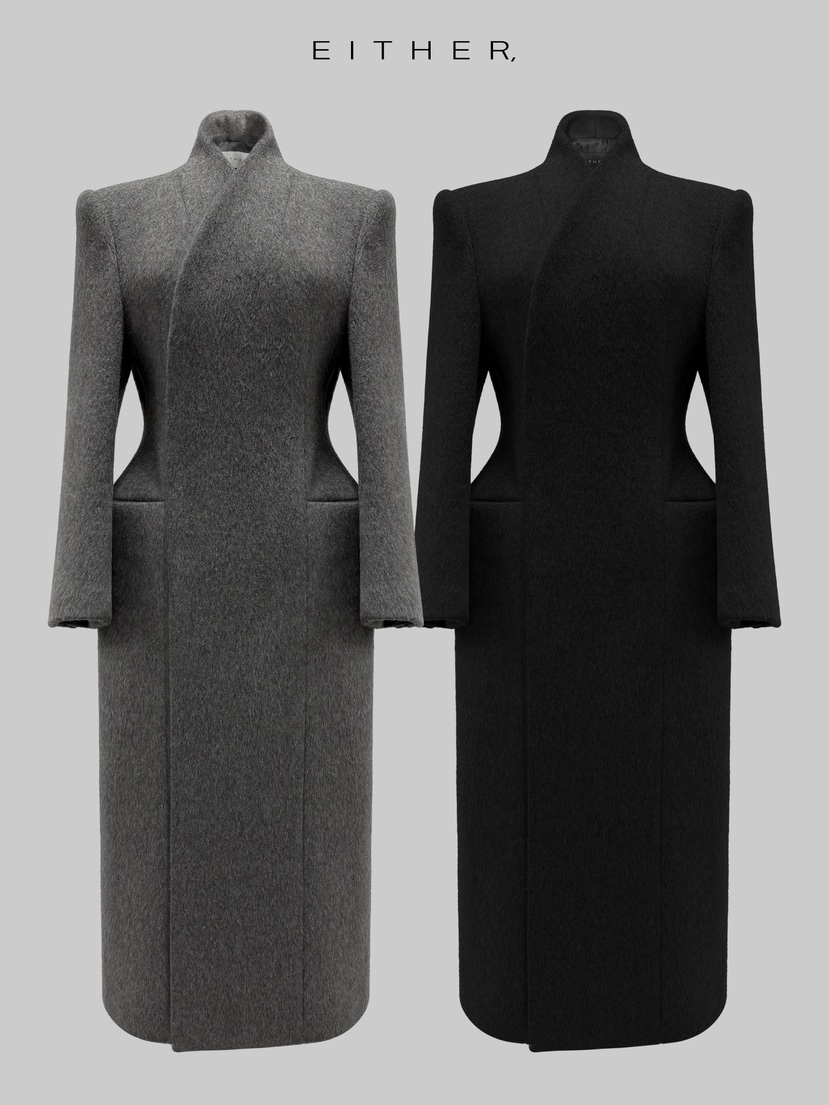 EITHER韓國代購㊣女士新品職業真品25秋冬休閑人氣中長款大衣EITHER中長款大衣