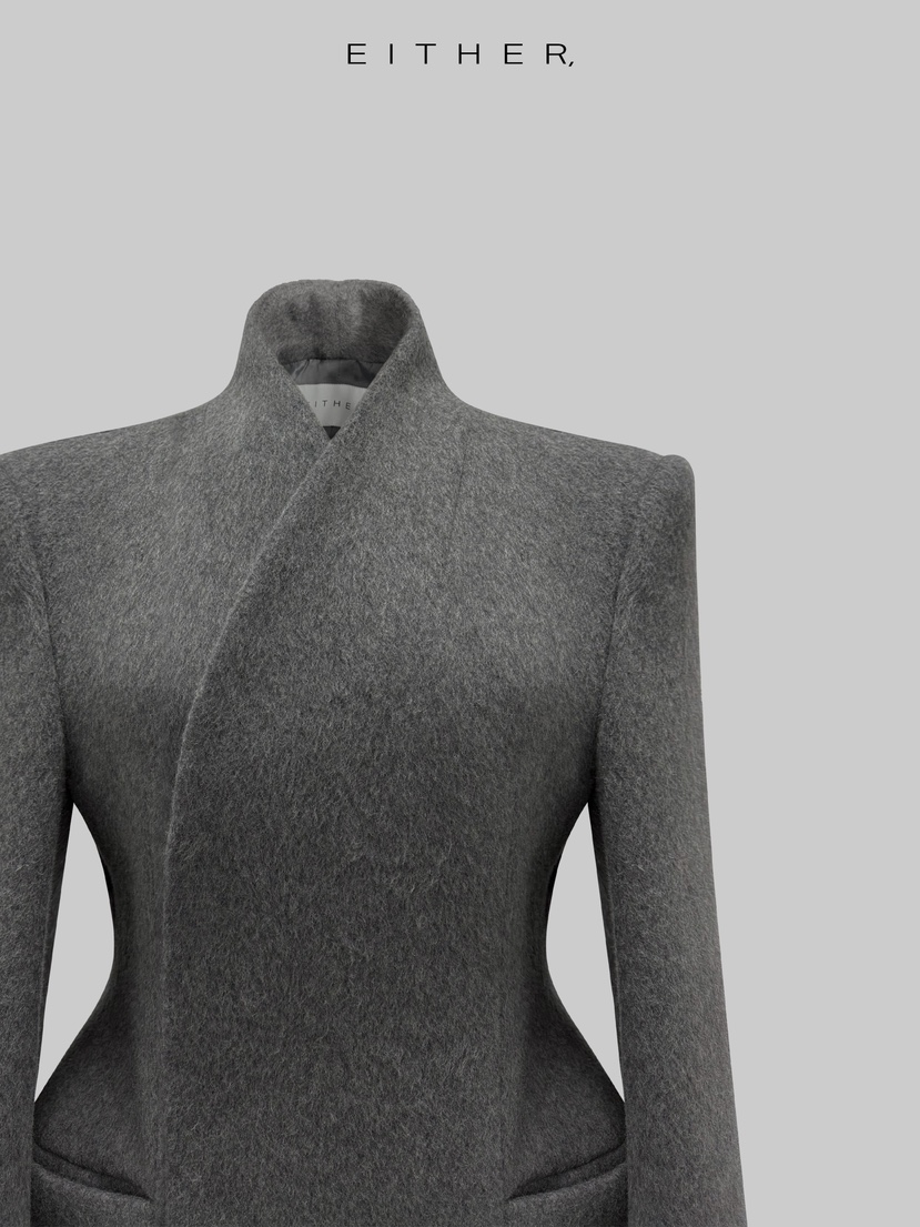 EITHER韓國代購㊣女士新品職業真品25秋冬休閑人氣中長款大衣EITHER中長款大衣