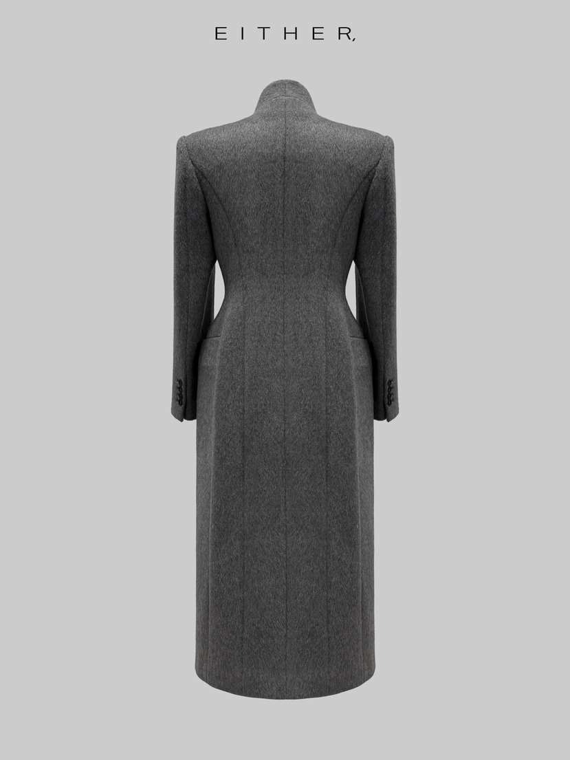 EITHER韓國代購㊣女士新品職業真品25秋冬休閑人氣中長款大衣EITHER中長款大衣