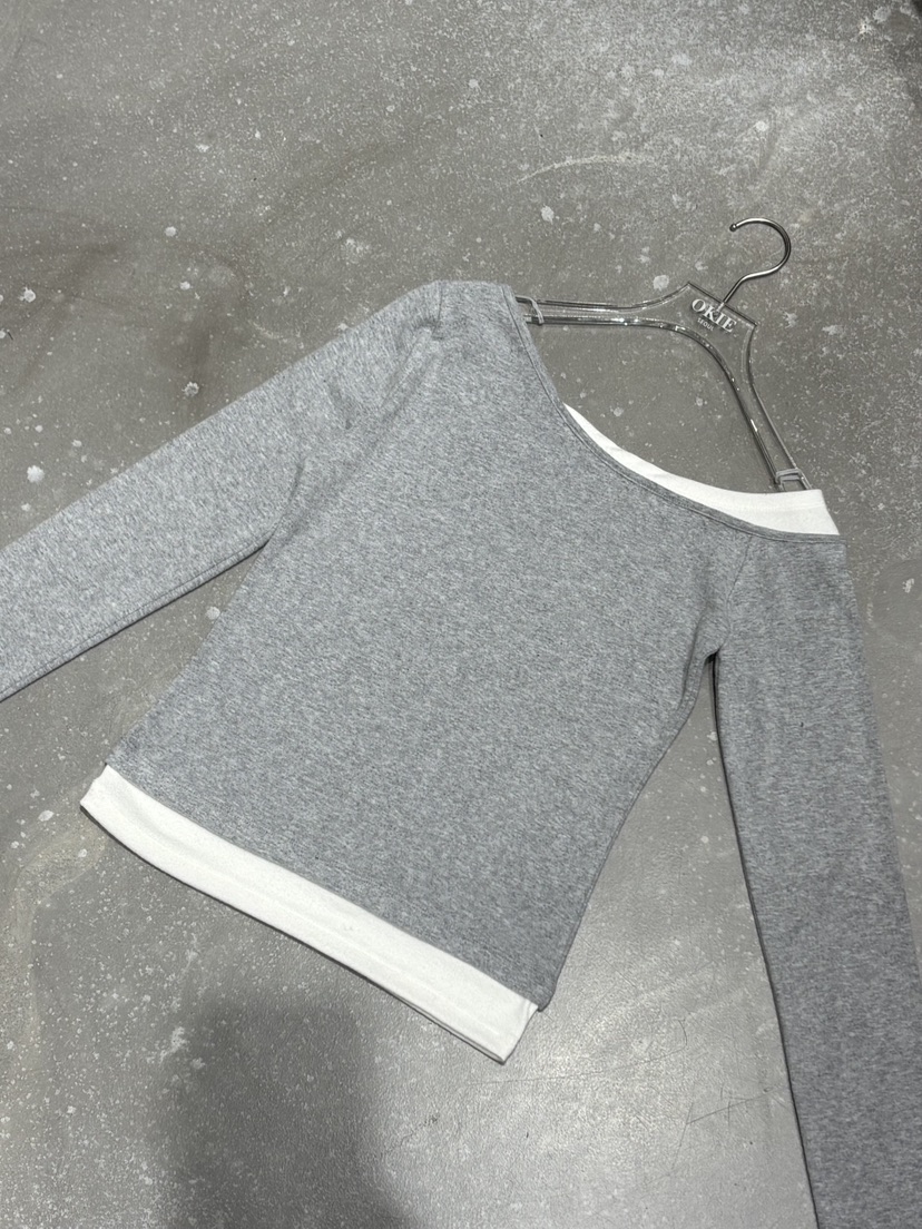 OKIE韓國直郵㊣女裝新品休閑職業時尚推薦熱賣長袖T恤假兩件OKIE長袖T恤圖色1