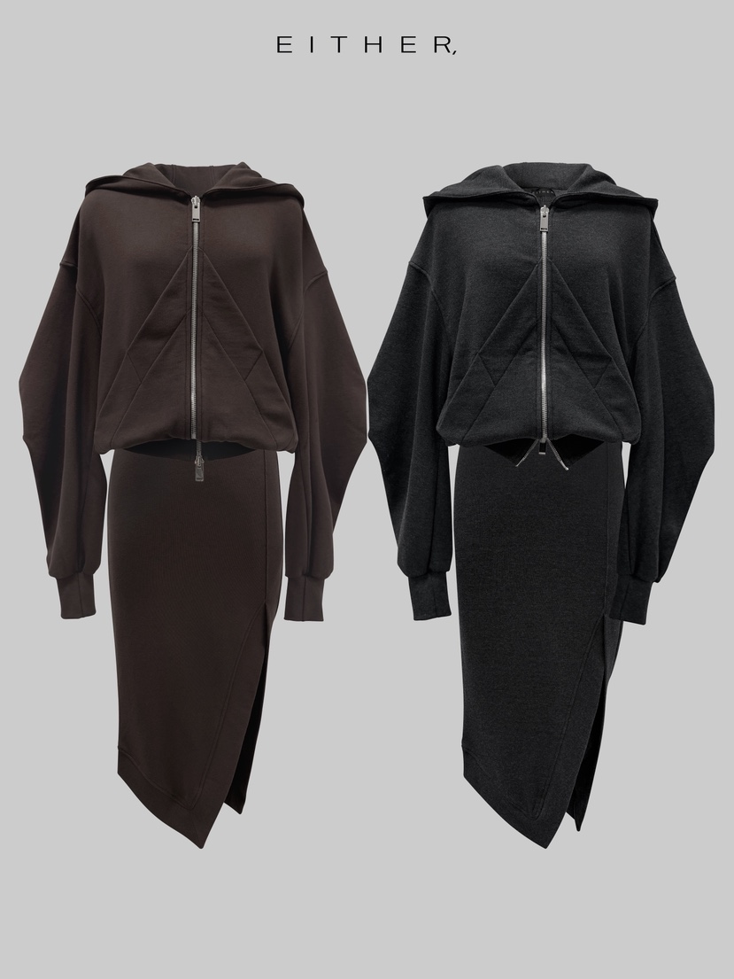 EITHER韓國代購㊣女士新款職業熱賣休閑長裙不對稱中長款棉質EITHER長裙