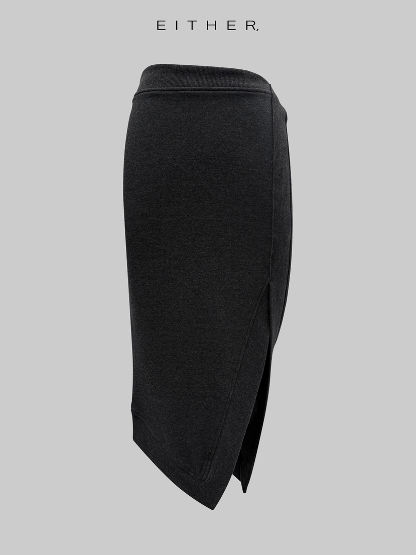 EITHER韓國代購㊣女士新款職業熱賣休閑長裙不對稱中長款棉質EITHER長裙圖色2墨