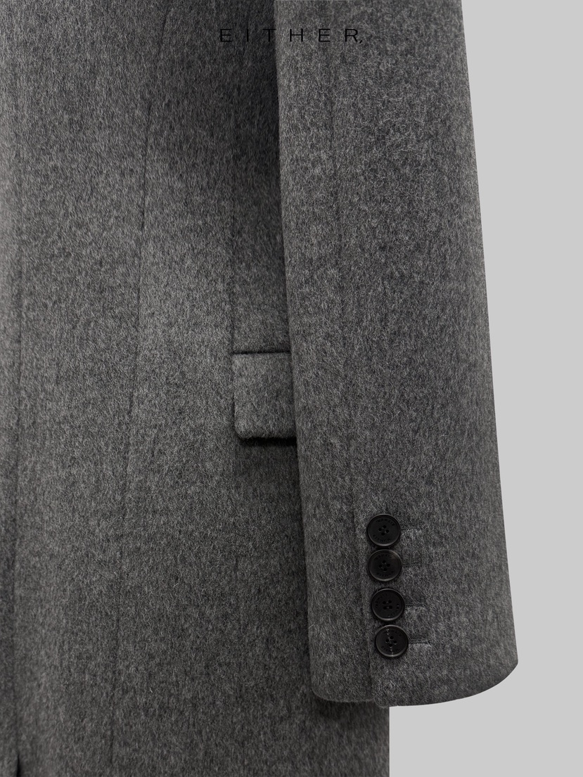 EITHER韓國直郵㊣女裝新品真品中長款大衣羊毛混紡雙層長款EITHER中長款大衣