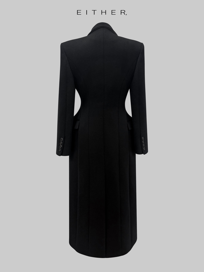 EITHER韓國直郵㊣女裝新品真品中長款大衣羊毛混紡雙層長款EITHER中長款大衣