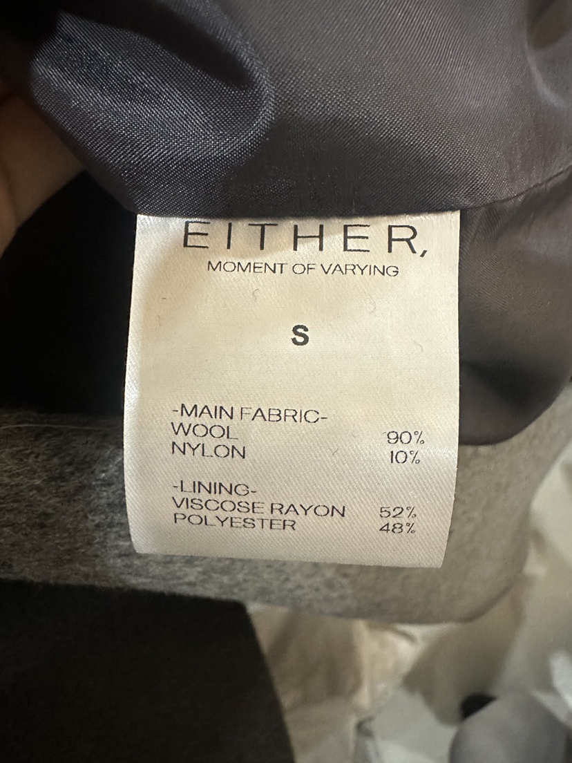 EITHER韓國直郵㊣女裝新品真品中長款大衣羊毛混紡雙層長款EITHER中長款大衣