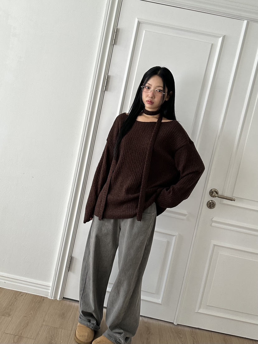 I MFACT東大門㊣代購女裝新款休閑25秋冬人氣時尚針織衫船領I MFACT針織衫