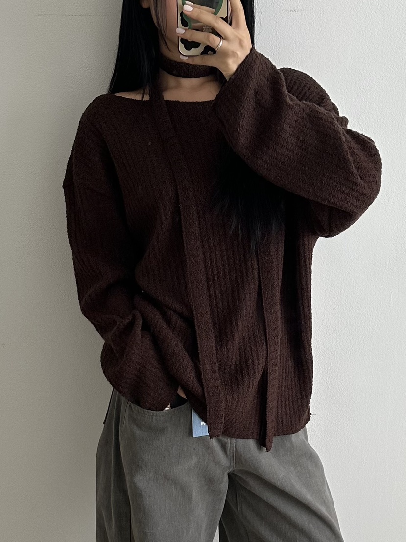 I MFACT東大門㊣代購女裝新款休閑25秋冬人氣時尚針織衫船領I MFACT針織衫圖色1