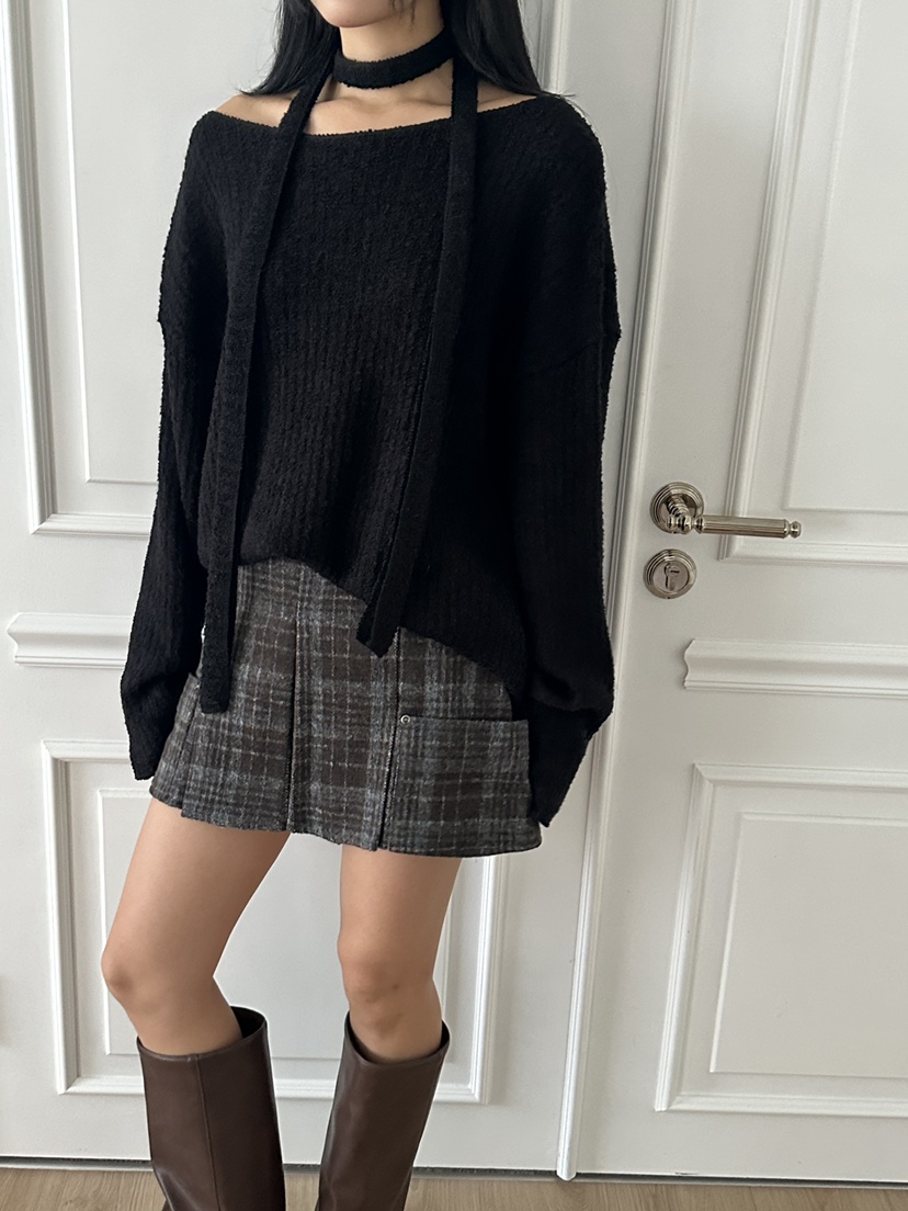 I MFACT東大門㊣代購女裝新款休閑25秋冬人氣時尚針織衫船領I MFACT針織衫圖色2