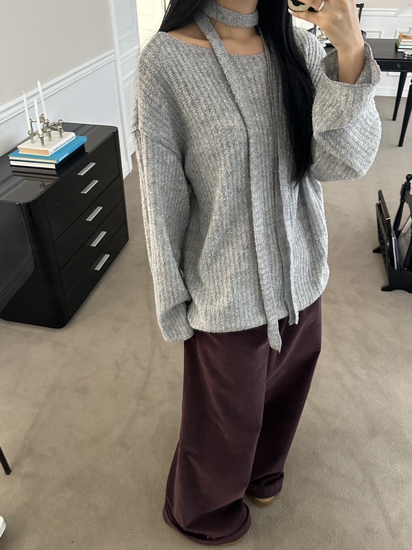 I MFACT東大門㊣代購女裝新款休閑25秋冬人氣時尚針織衫船領I MFACT針織衫圖色3