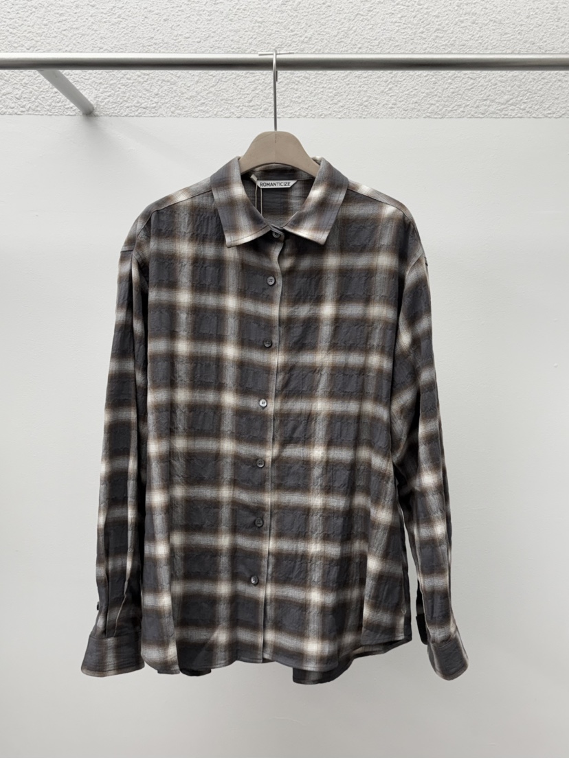 ROMANTICIZE韓國直郵㊣女裝新款推薦25秋冬職業襯衫蕾絲衫格紋ROMANTICIZE襯衫/蕾絲衫圖色1