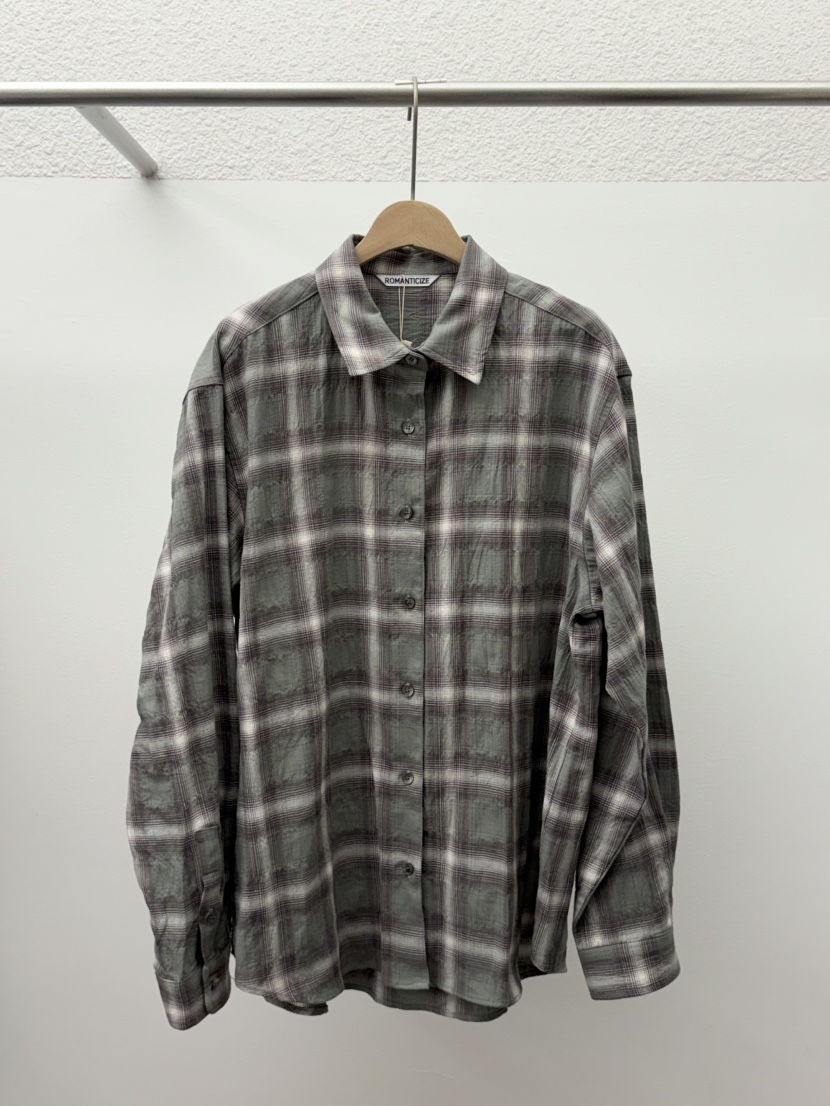 ROMANTICIZE韓國直郵㊣女裝新款推薦25秋冬職業襯衫蕾絲衫格紋ROMANTICIZE襯衫/蕾絲衫圖色2