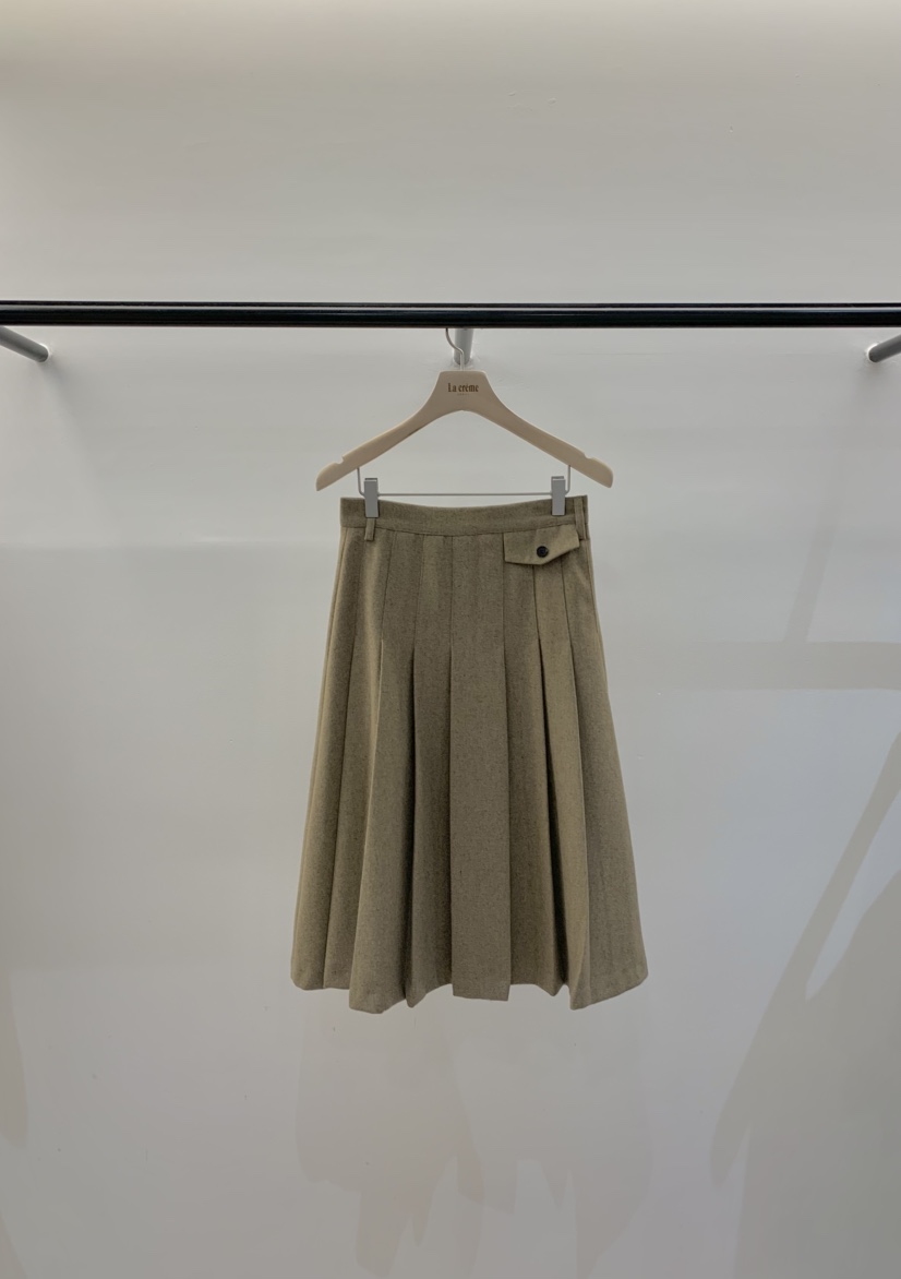 LA CREME東大門㊣代購女裝新款熱賣休閑人氣長裙口袋羊毛褶皺LA CREME長裙圖色1