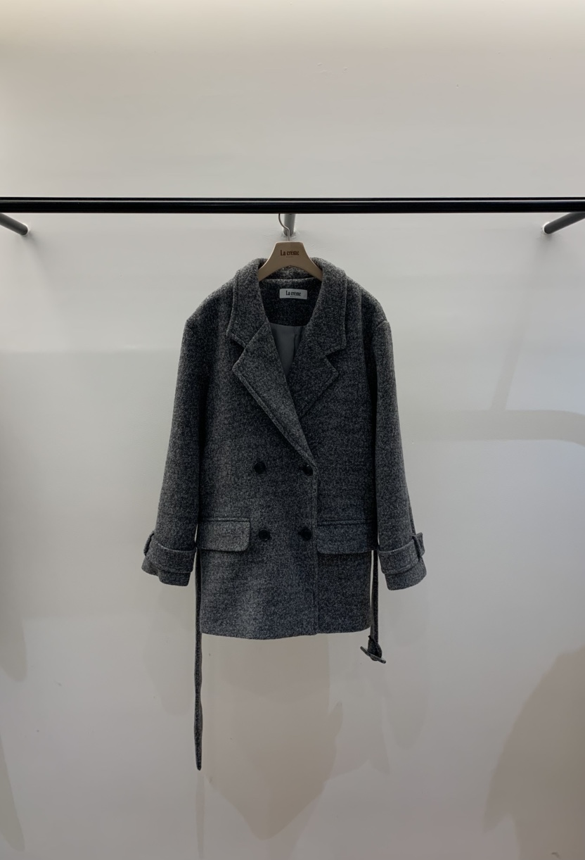 LA CREME東大門㊣代購女士新品休閑真品中長款大衣含腰帶羊毛LA CREME中長款大衣圖色2