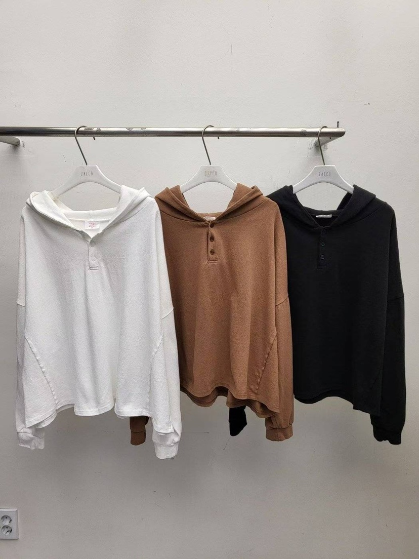 ZACCU韓國直郵㊣女裝新款推薦熱賣職業真品長袖T恤兜帽紐扣ZACCU長袖T恤