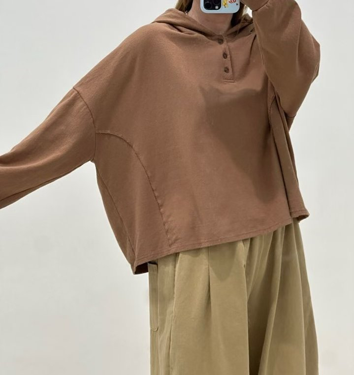 ZACCU韓國直郵㊣女裝新款推薦熱賣職業真品長袖T恤兜帽紐扣ZACCU長袖T恤