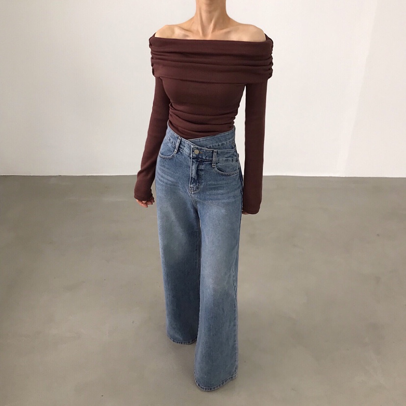 2TWO MOON韓國代購㊣女士新品真品熱賣25秋冬推薦長袖T恤褶皺2TWO MOON長袖T恤