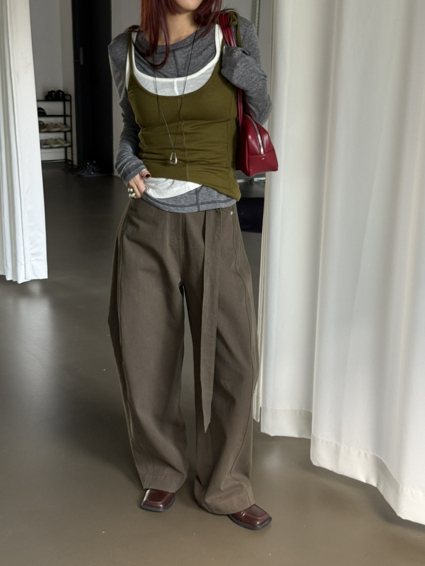 OVER NEAR韓國直郵㊣女裝新款推薦25秋冬人氣休閑褲含腰帶OVER NEAR休閑褲