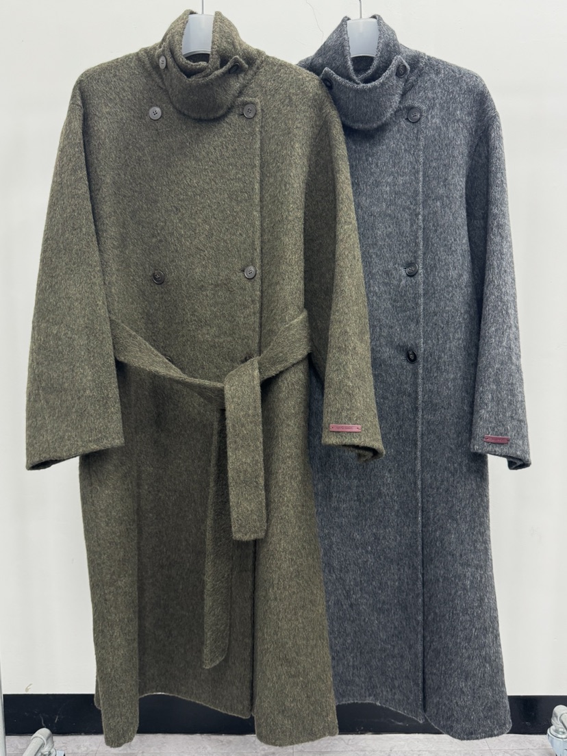 MOSMOS韓國直郵㊣女士新款25秋冬中長款大衣手工制作含腰帶MOSMOS中長款大衣