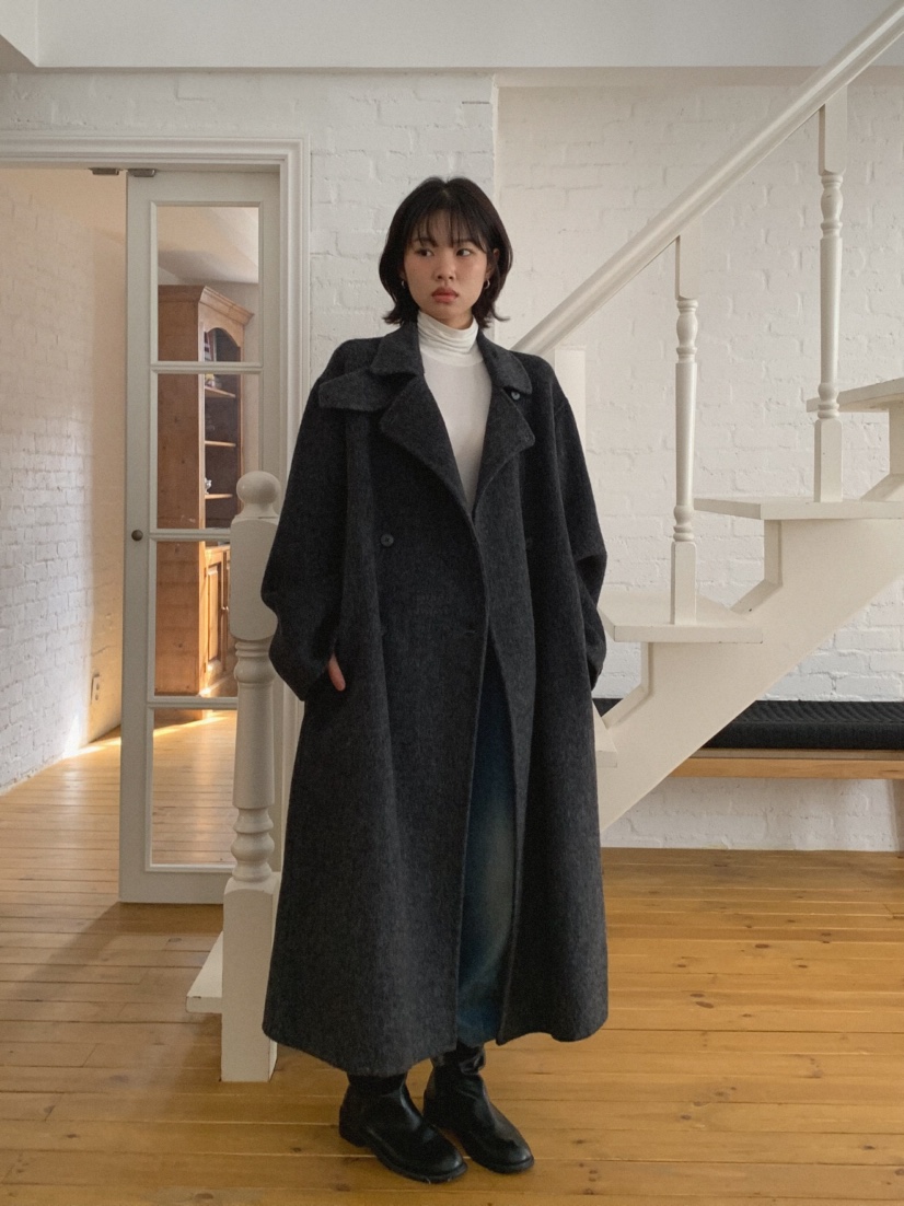 MOSMOS韓國直郵㊣女士新款25秋冬中長款大衣手工制作含腰帶MOSMOS中長款大衣