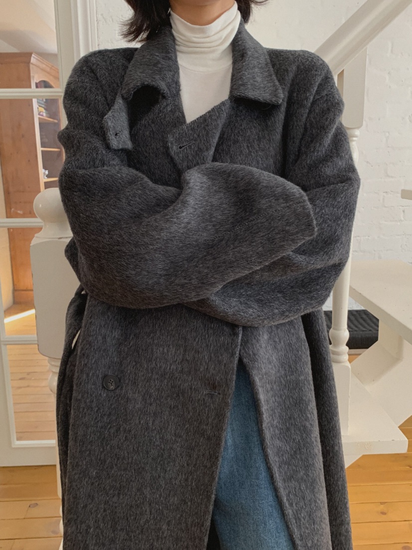 MOSMOS韓國直郵㊣女士新款25秋冬中長款大衣手工制作含腰帶MOSMOS中長款大衣