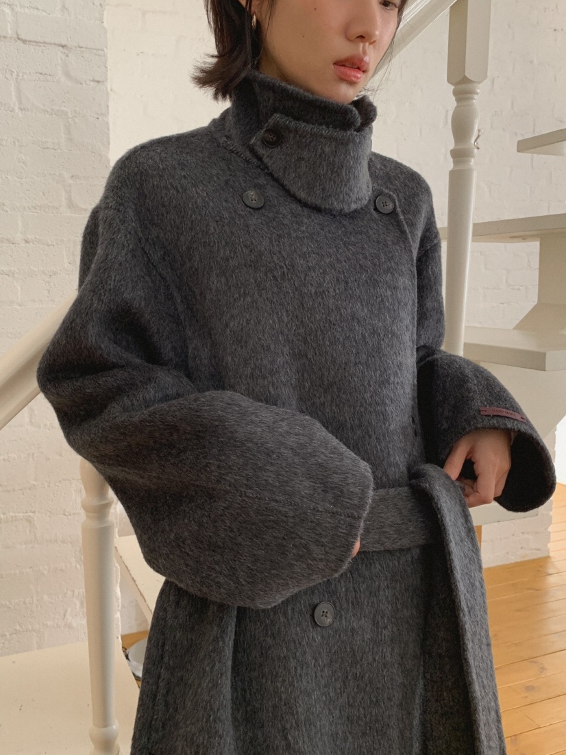 MOSMOS韓國直郵㊣女士新款25秋冬中長款大衣手工制作含腰帶MOSMOS中長款大衣