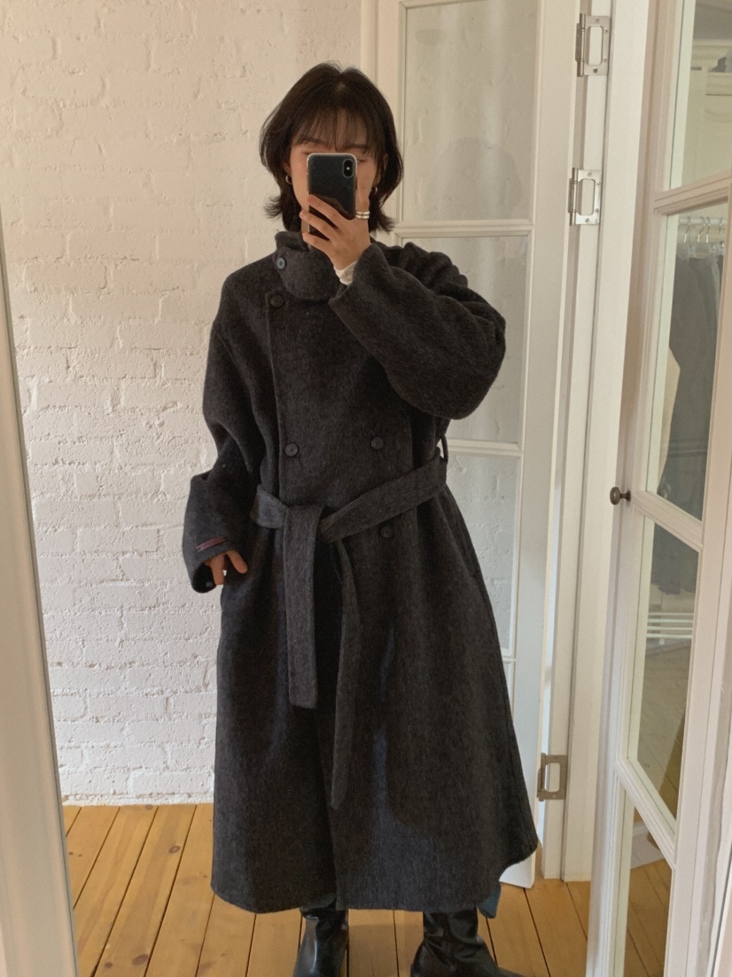 MOSMOS韓國直郵㊣女士新款25秋冬中長款大衣手工制作含腰帶MOSMOS中長款大衣