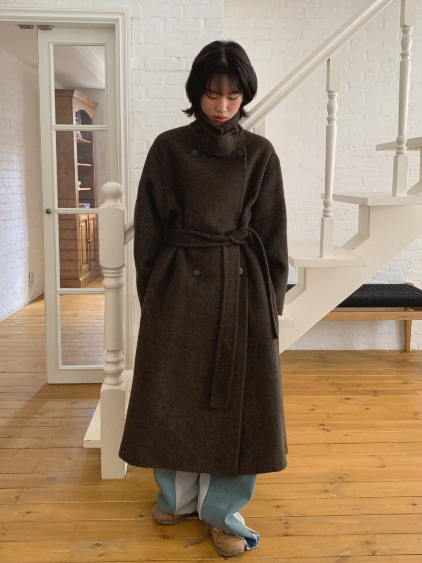 MOSMOS韓國直郵㊣女士新款25秋冬中長款大衣手工制作含腰帶MOSMOS中長款大衣