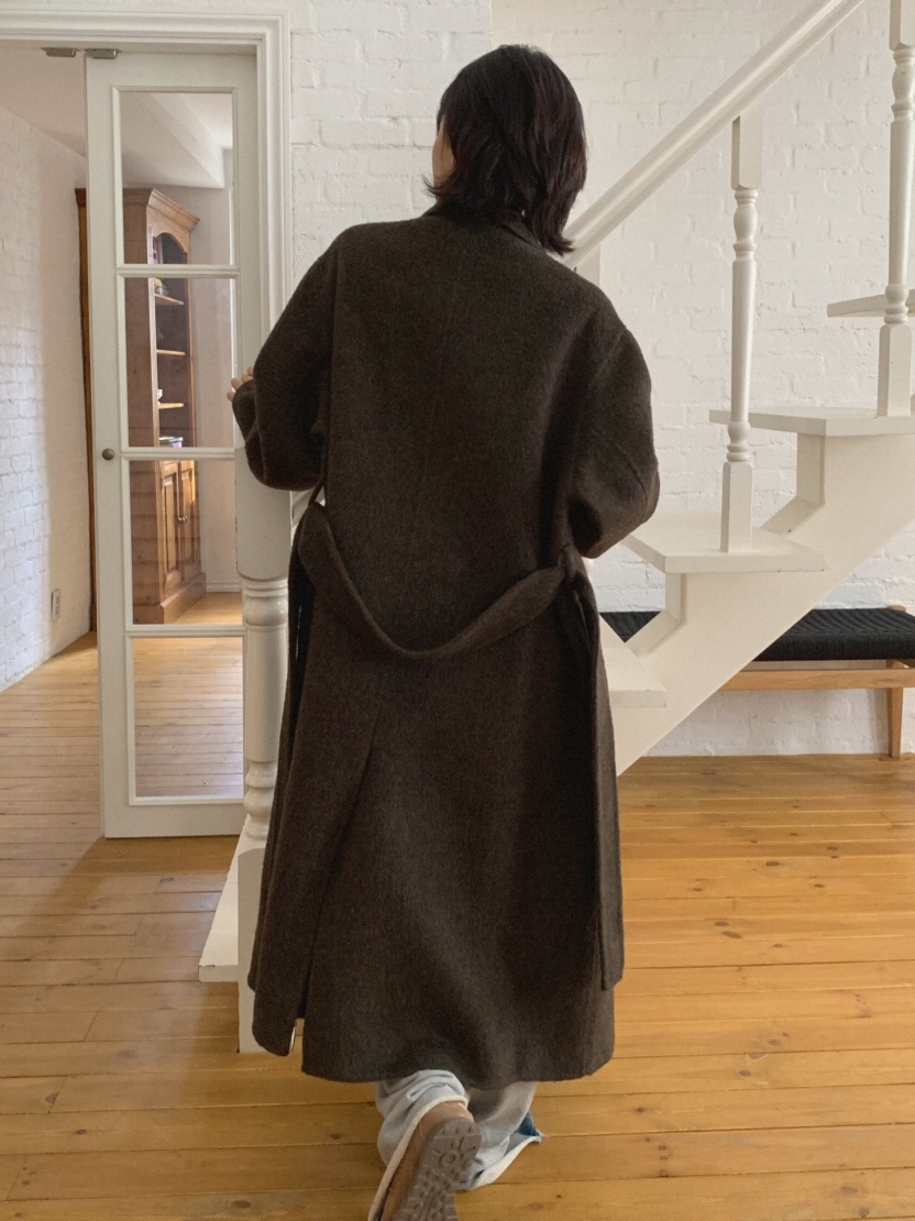 MOSMOS韓國直郵㊣女士新款25秋冬中長款大衣手工制作含腰帶MOSMOS中長款大衣