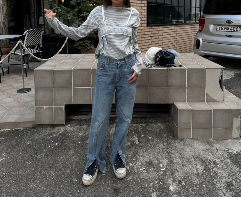 FRANC—L韓國代購㊣女裝新品時尚推薦職業25秋冬長袖T恤假兩件FRANC長袖T恤