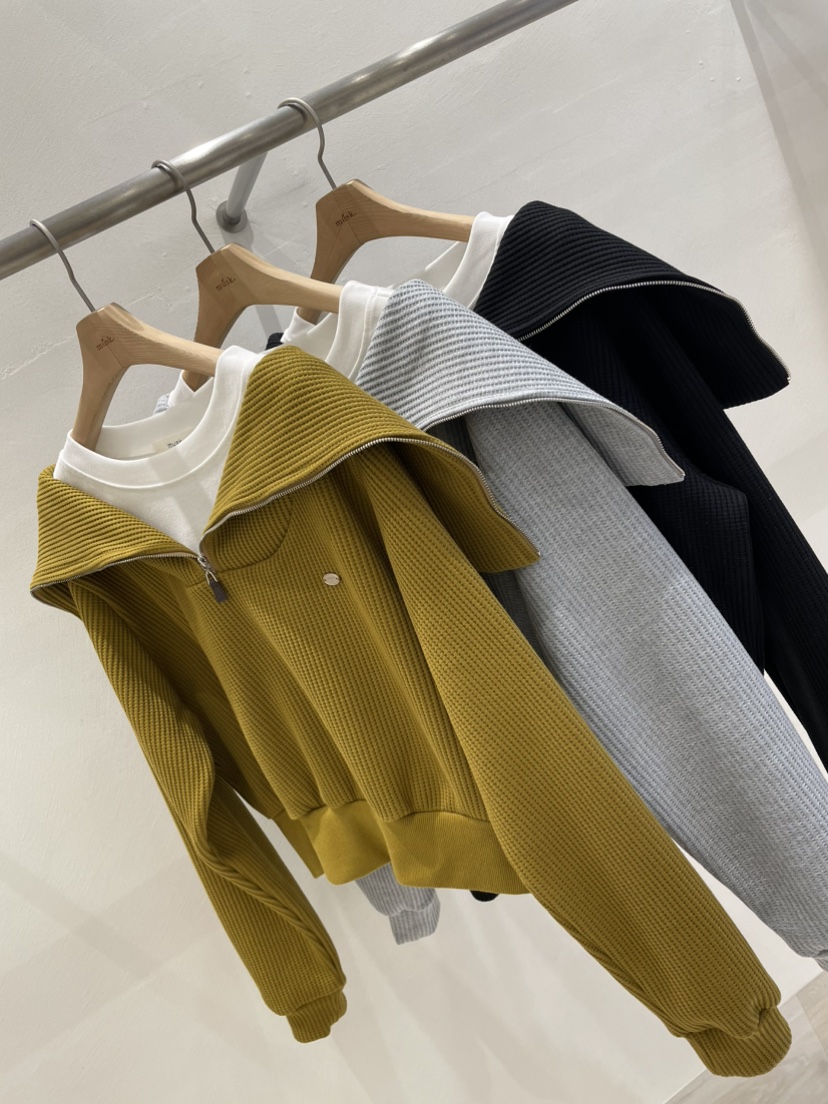 MUSK韓國直郵㊣女士新款休閑熱賣真品推薦時尚衛衣華夫格拉鏈MUSK衛衣