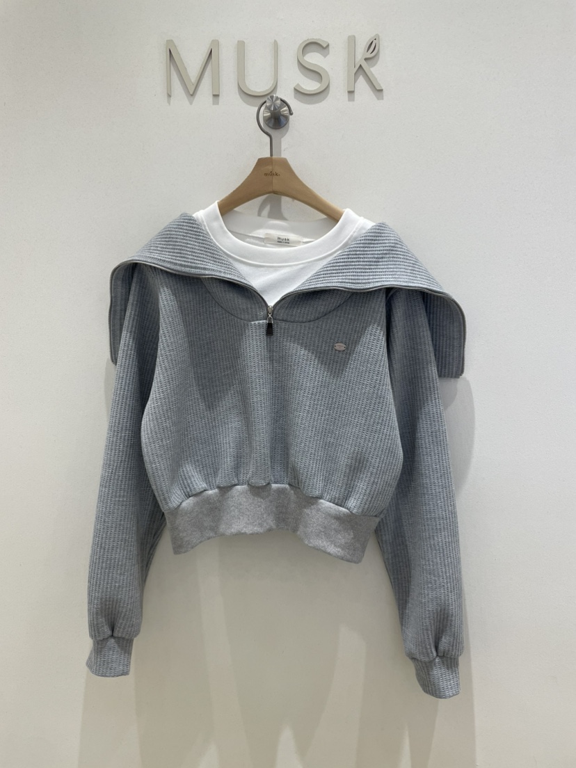 MUSK韓國直郵㊣女士新款休閑熱賣真品推薦時尚衛衣華夫格拉鏈MUSK衛衣圖色2