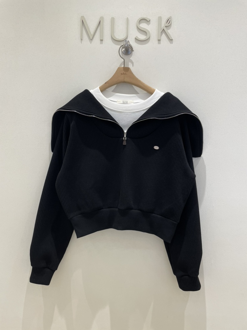 MUSK韓國直郵㊣女士新款休閑熱賣真品推薦時尚衛衣華夫格拉鏈MUSK衛衣圖色3