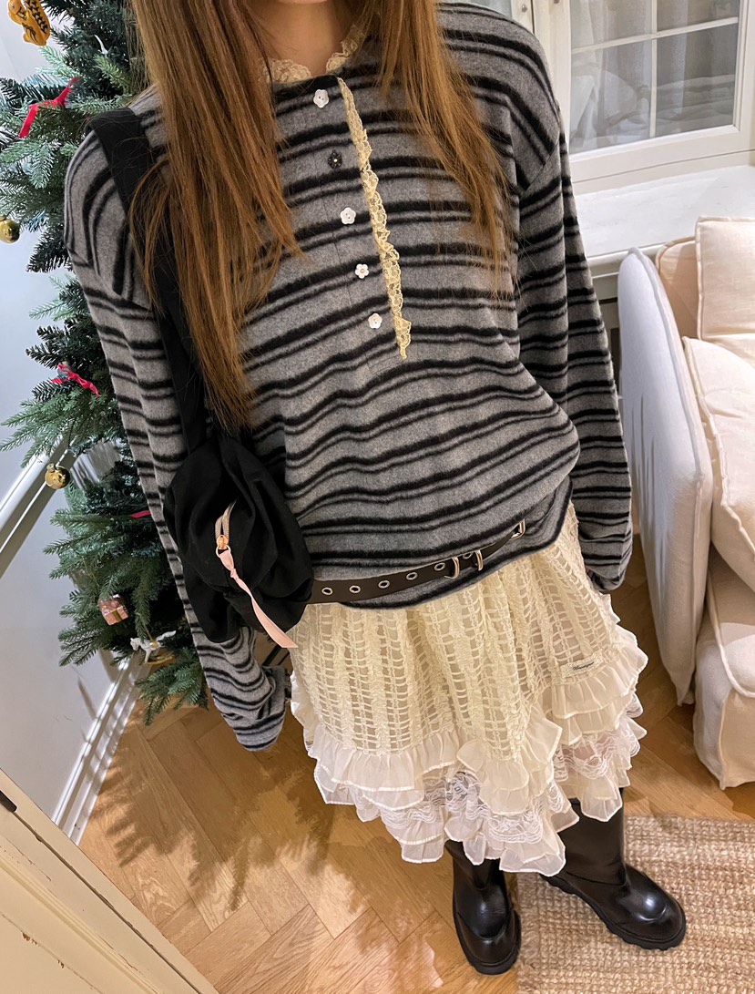 BOUTIQUE-L韓國直郵㊣女裝新品熱賣職業時尚人氣長袖T恤紐扣BOUTIQUE-L長袖T恤圖色1