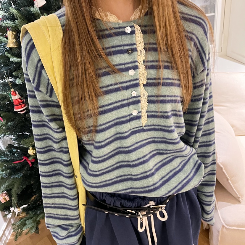 BOUTIQUE-L韓國直郵㊣女裝新品熱賣職業時尚人氣長袖T恤紐扣BOUTIQUE-L長袖T恤圖色2