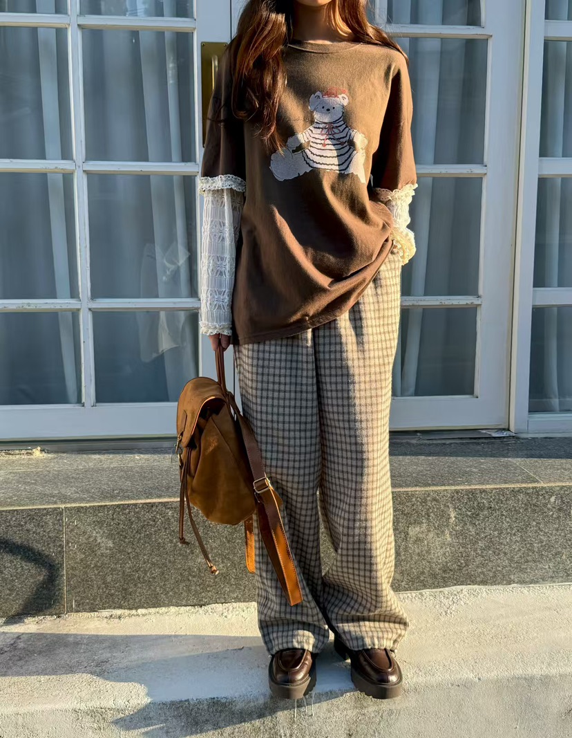 BE&BE東大門㊣直郵女裝新品熱賣時尚真品推薦休閑褲格紋BE&be休閑褲